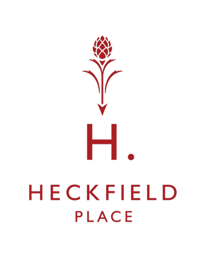 A red logo featuring a stylized thistle or hop flower above the text 'H. HECKFIELD PLACE' on a plain white background.